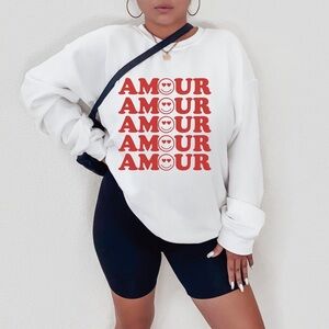 Graphic Trendy “Amour” Crew Neck Long Sleeve Sweatshirt.
